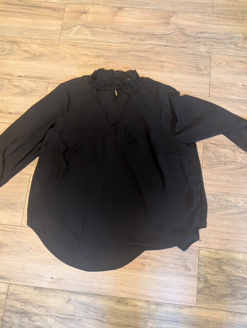torrid Black V-Neck Chiffon Blouse with Lace Trim